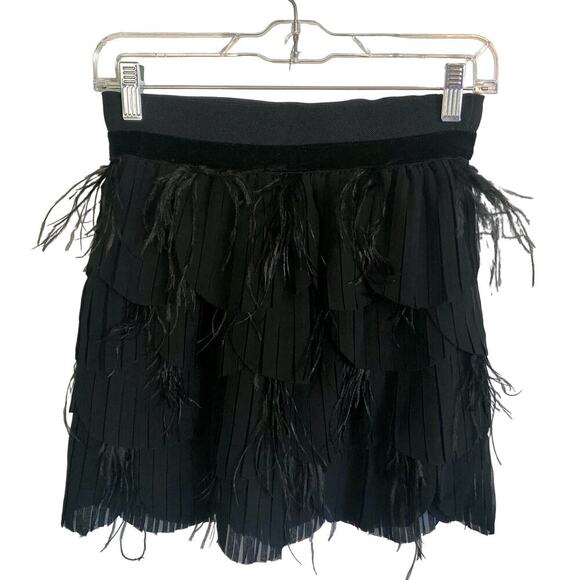 Arden B. Black Layered Ruffle Mini Skirt w/ Feathers Size Small Party Skirt - Picture 1 of 6